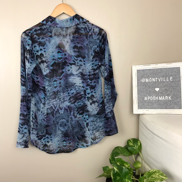 Cabi Small Sheer Blue Purple Animal Print Blouse - Picture 5 of 6